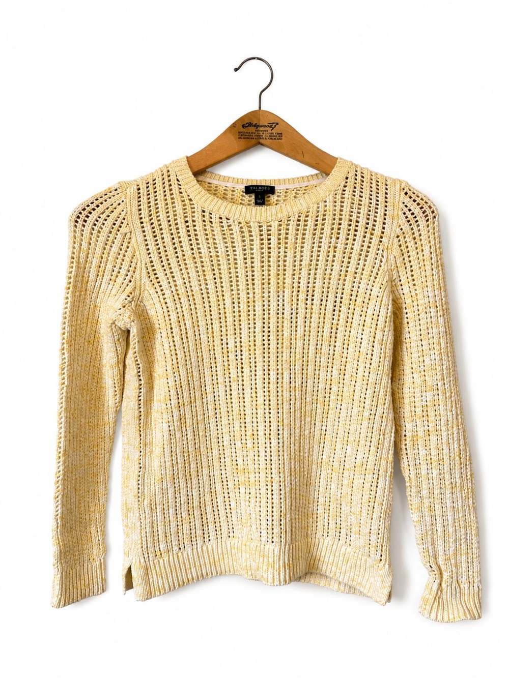 Talbots Open Knit Sweater Size SP Butter Yellow Fall Casual Comfy Cozy Soft - Picture 2 of 6